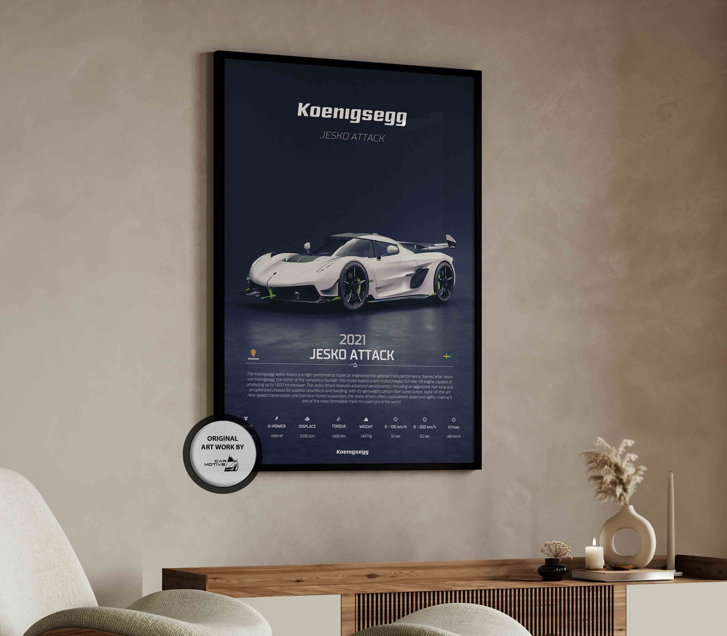 Koenigsegg Jesko Attack 251 (2021) - 3D RENDER STUDIO 3/4 SIDE