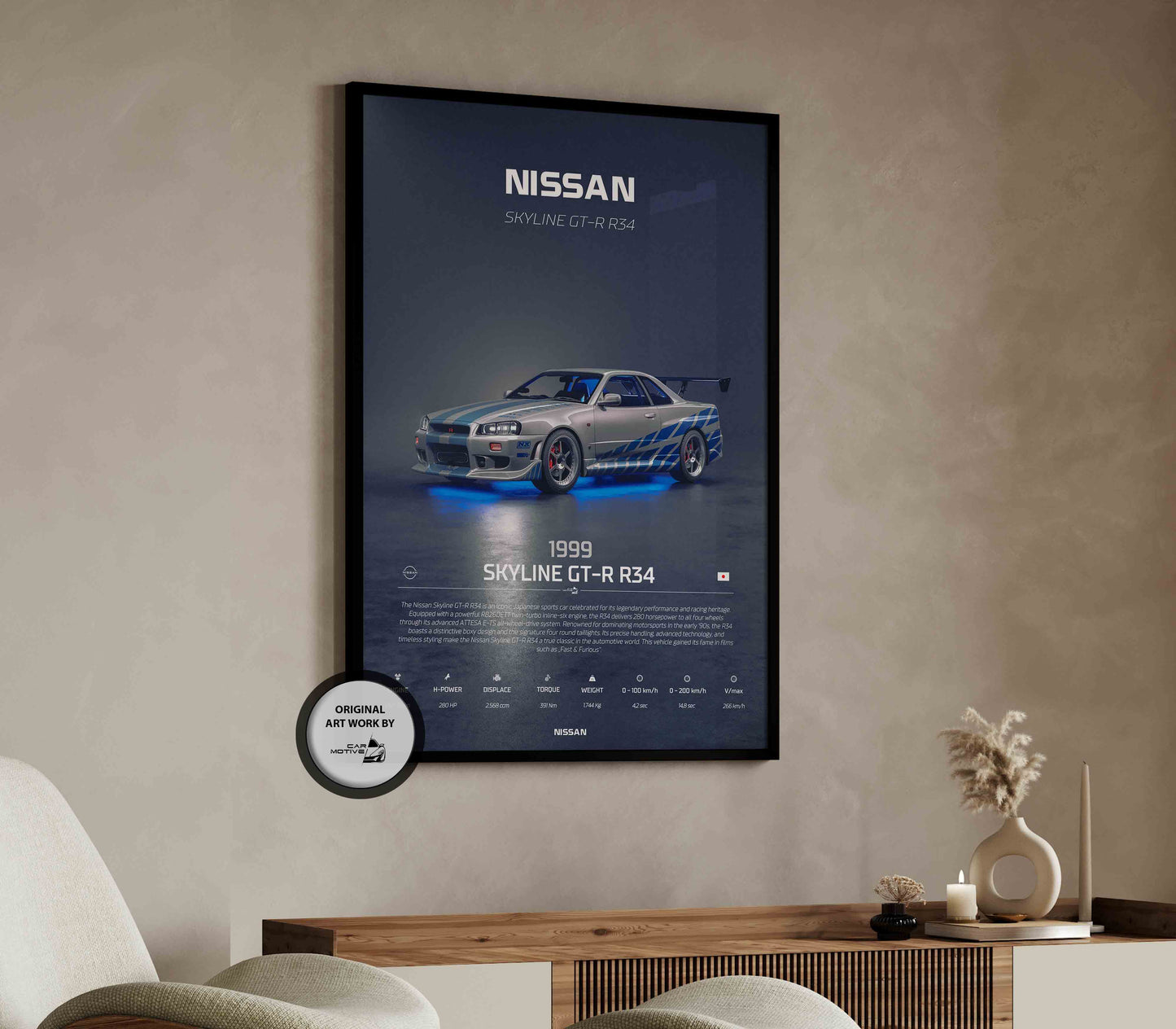 Nissan Skyline GT-R R34 (1999) - 3D RENDER STUDIO 3/4 SIDE