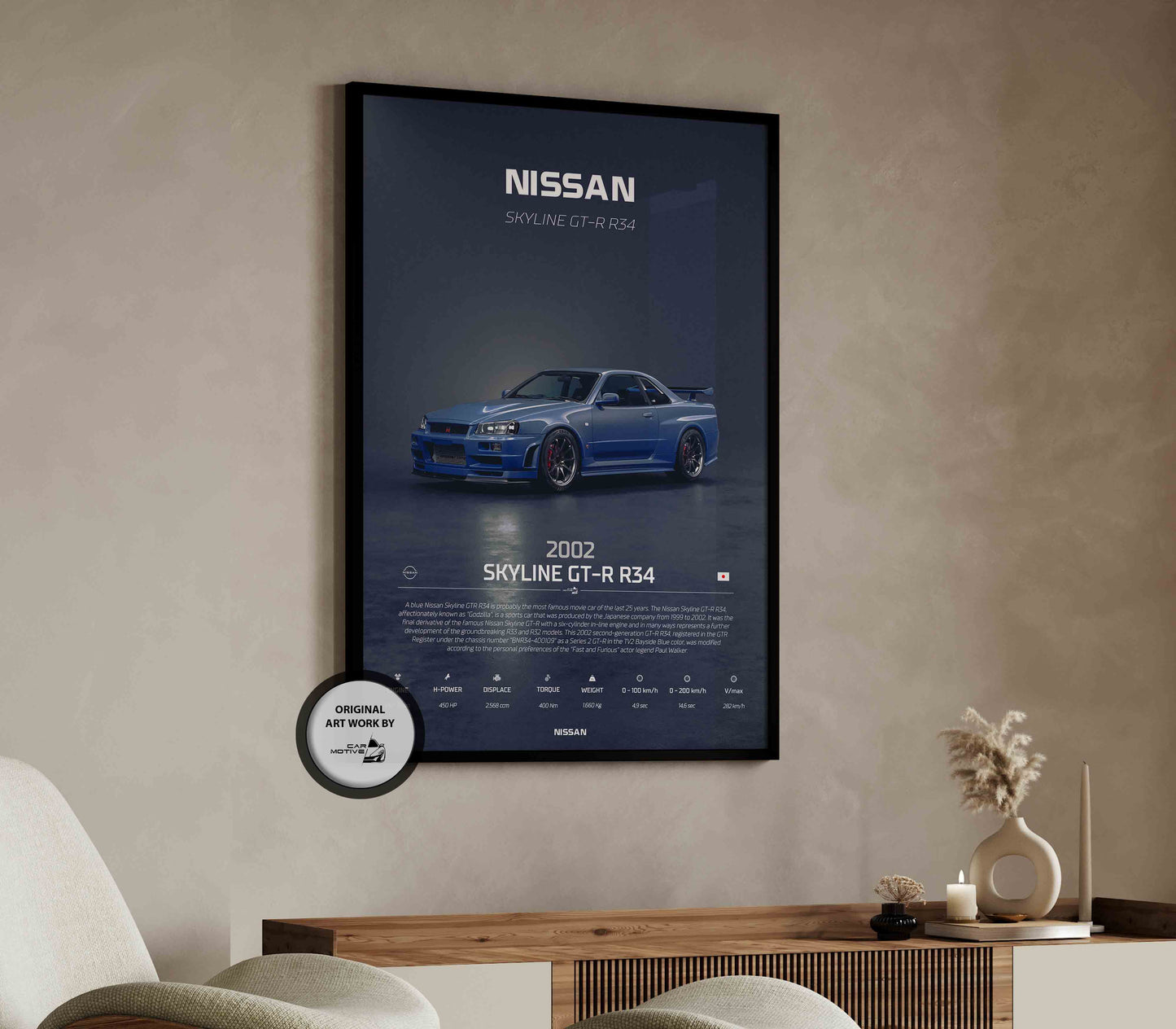 Nissan Skyline GT-R R34 (2002) - 3D RENDER STUDIO 3/4 SIDE