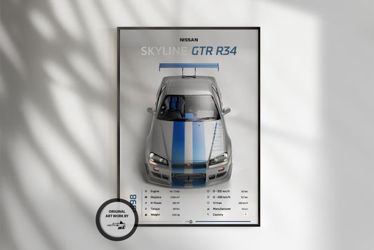 Nissan Skyline GTR-R34 (1999) - 3D RENDER STUDIO TOP VIEW