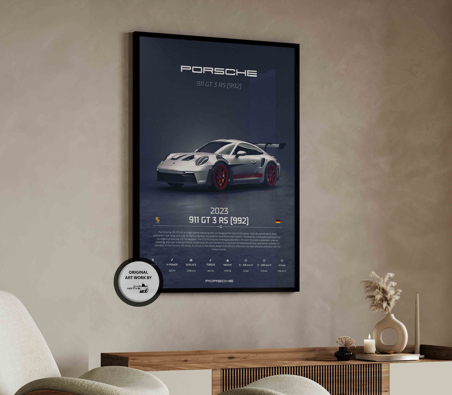 Porsche 911 GT 3 RS (922) (2023) - 3D RENDER STUDIO 3/4 SIDE