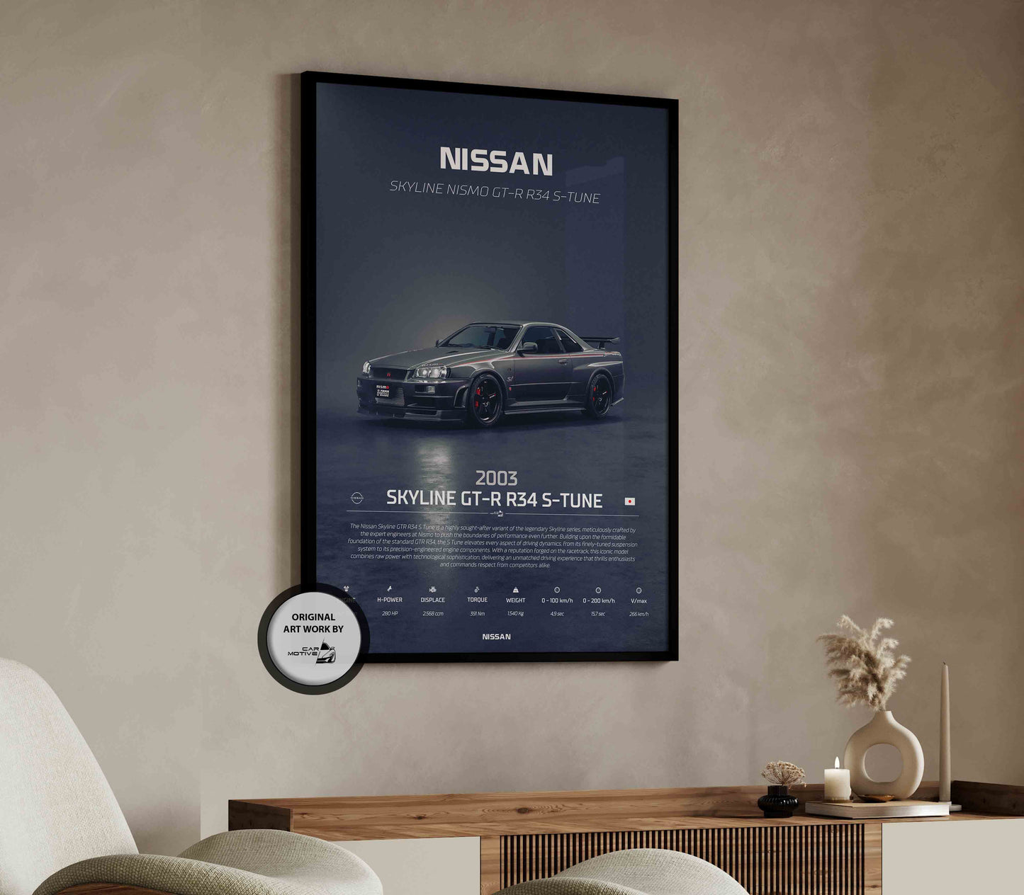 Nissan Skyline GT-R R34 S-Tune (2003) - 3D RENDER STUDIO 3/4 SIDE