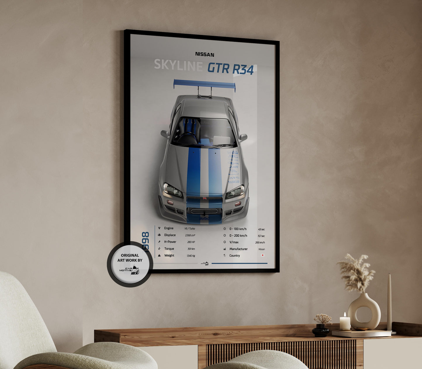 Nissan Skyline GTR-R34 (1999) - 3D RENDER STUDIO TOP VIEW