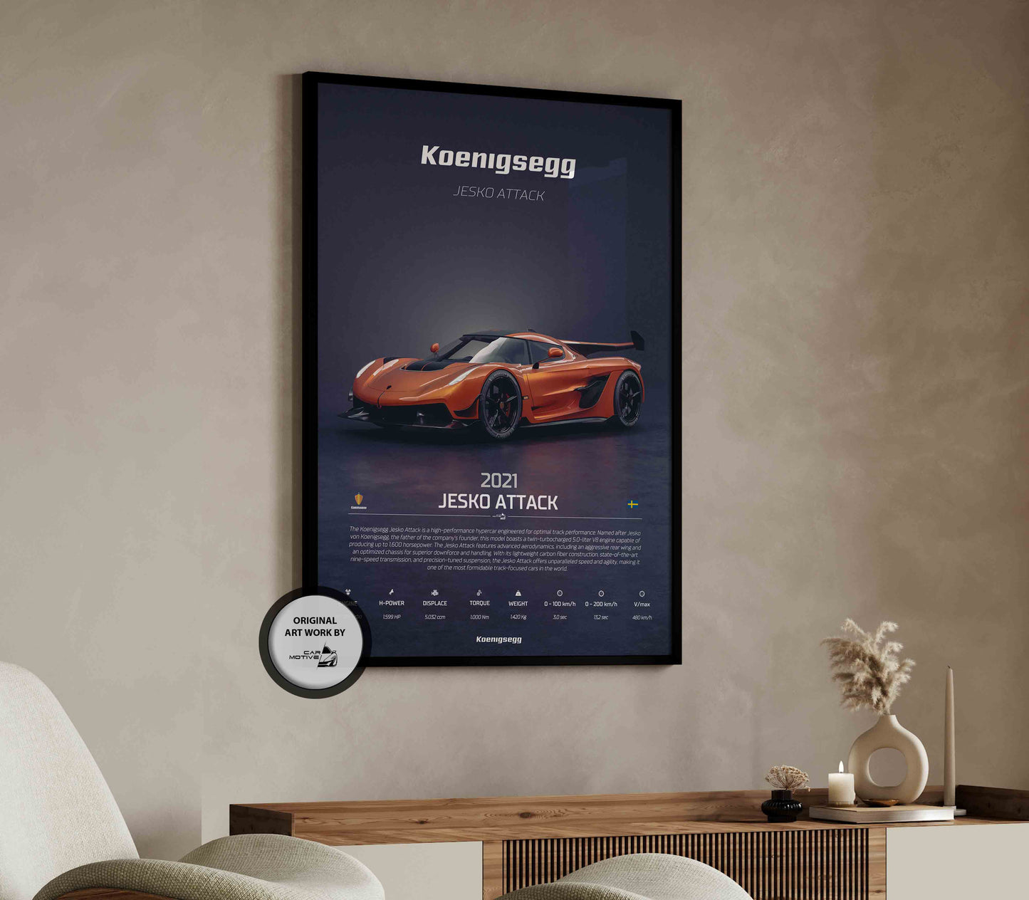 Koenigsegg Jesko Attack (2021) - 3D RENDER STUDIO 3/4 SIDE
