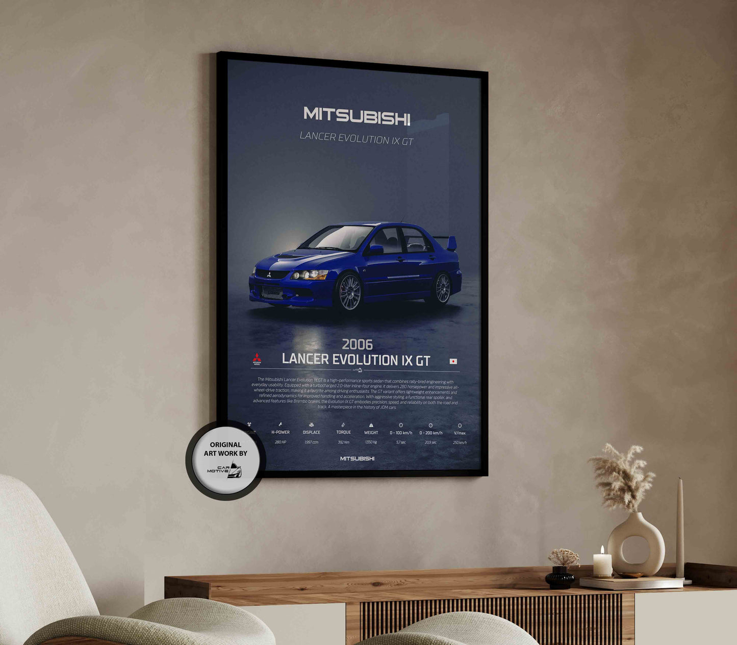 Mitsubishi Lancer Evolution IX GT (2006) - 3D RENDER STUDIO 3/4 SIDE